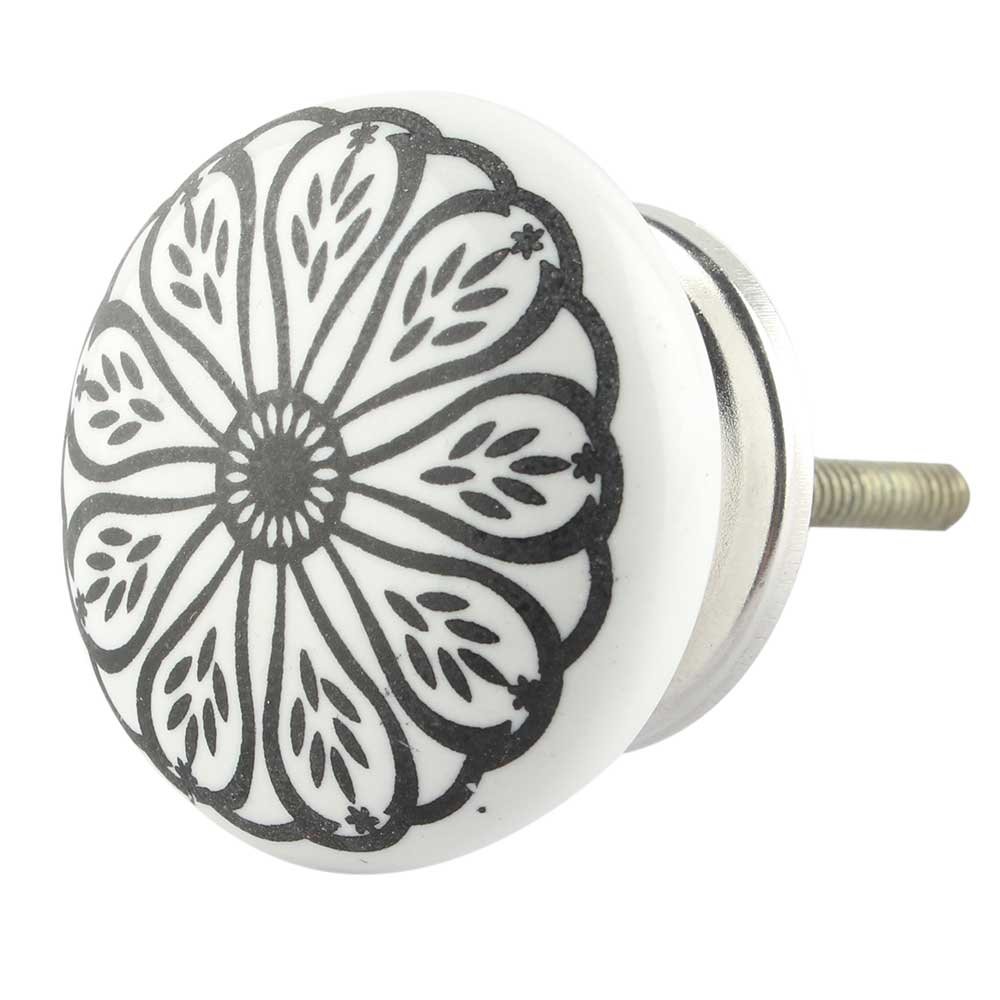 Indian-Shelf 4 Piece Black Daisy Flat Floral Ceramic Drawer Knobs for Kitchen Cabinet Hardware Decorative Door Pulls Dresser Premium Chest-image-8