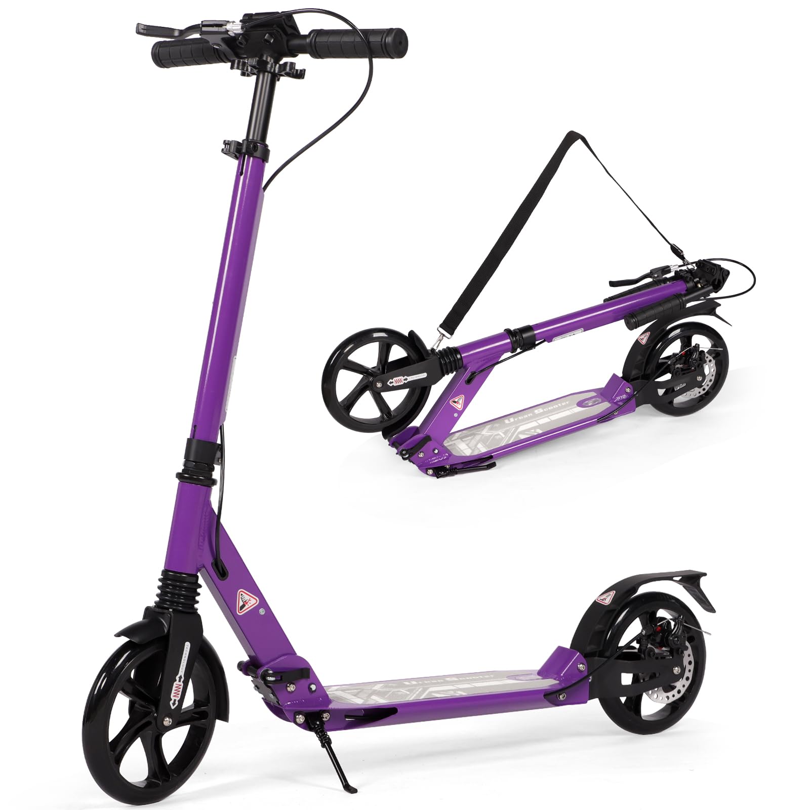 Adult Kick Scooter with Disc Handbrake, Foldable Adjustable City Scooter with Dual Suspension, 200mm Big Wheels Scooter for Kids Ages 8-12 and up (Purple)