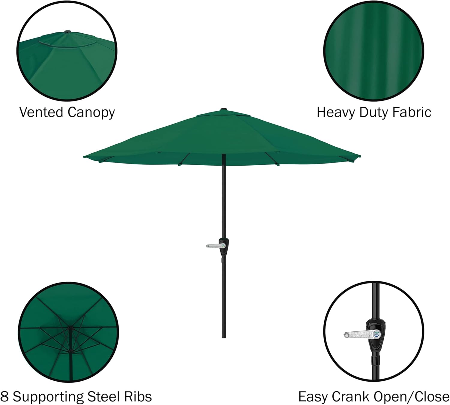 Pure Garden 9-Foot Patio Umbrella with Base, Hunter Green