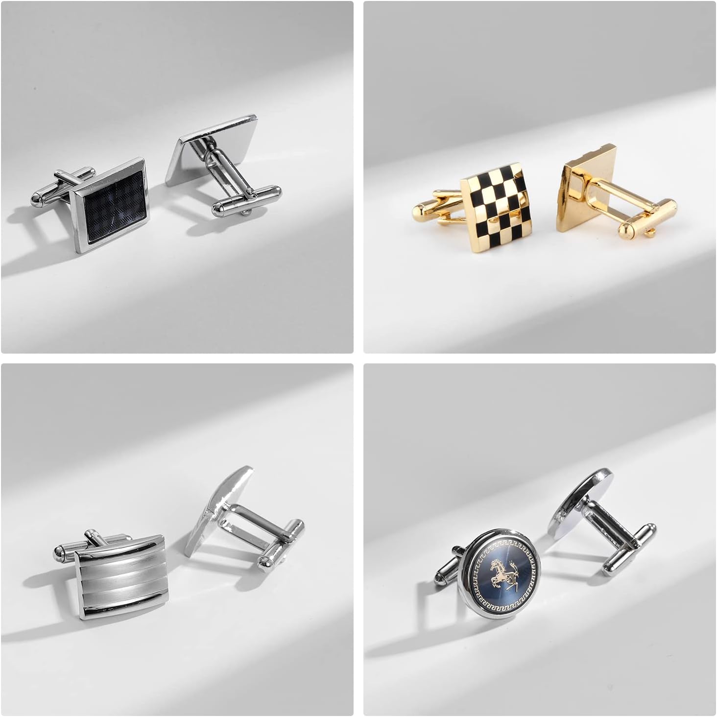 wynameleri Cufflink 12 Pairs, Classic Fashion Men's Cuff Links Silver-Tone Gold-Tone Black for Business Wedding Party Gift Box - Image 8