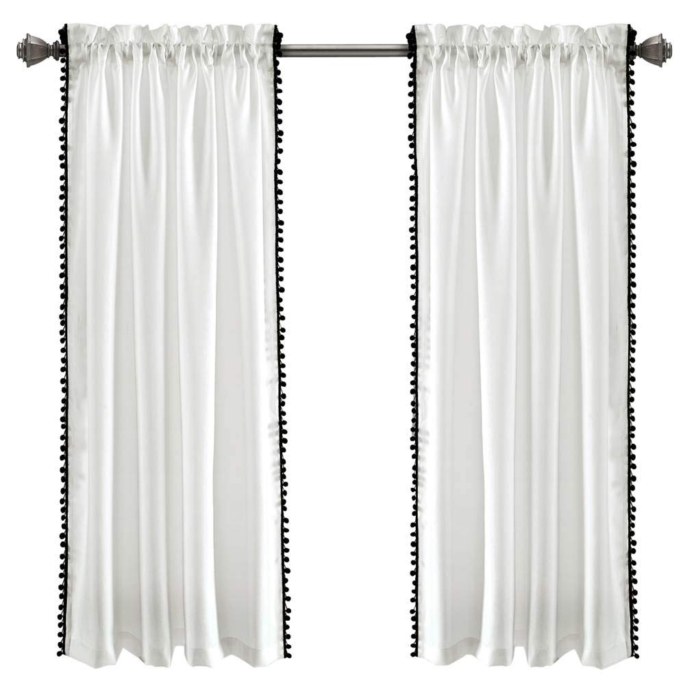 Lush Decor Cortina de pompón | Panel de Ventana de Color sólido para salón, Comedor, Dormitorio (Individual), 160 x 127 cm, Blanco y Negro, 160 x 127 cm
