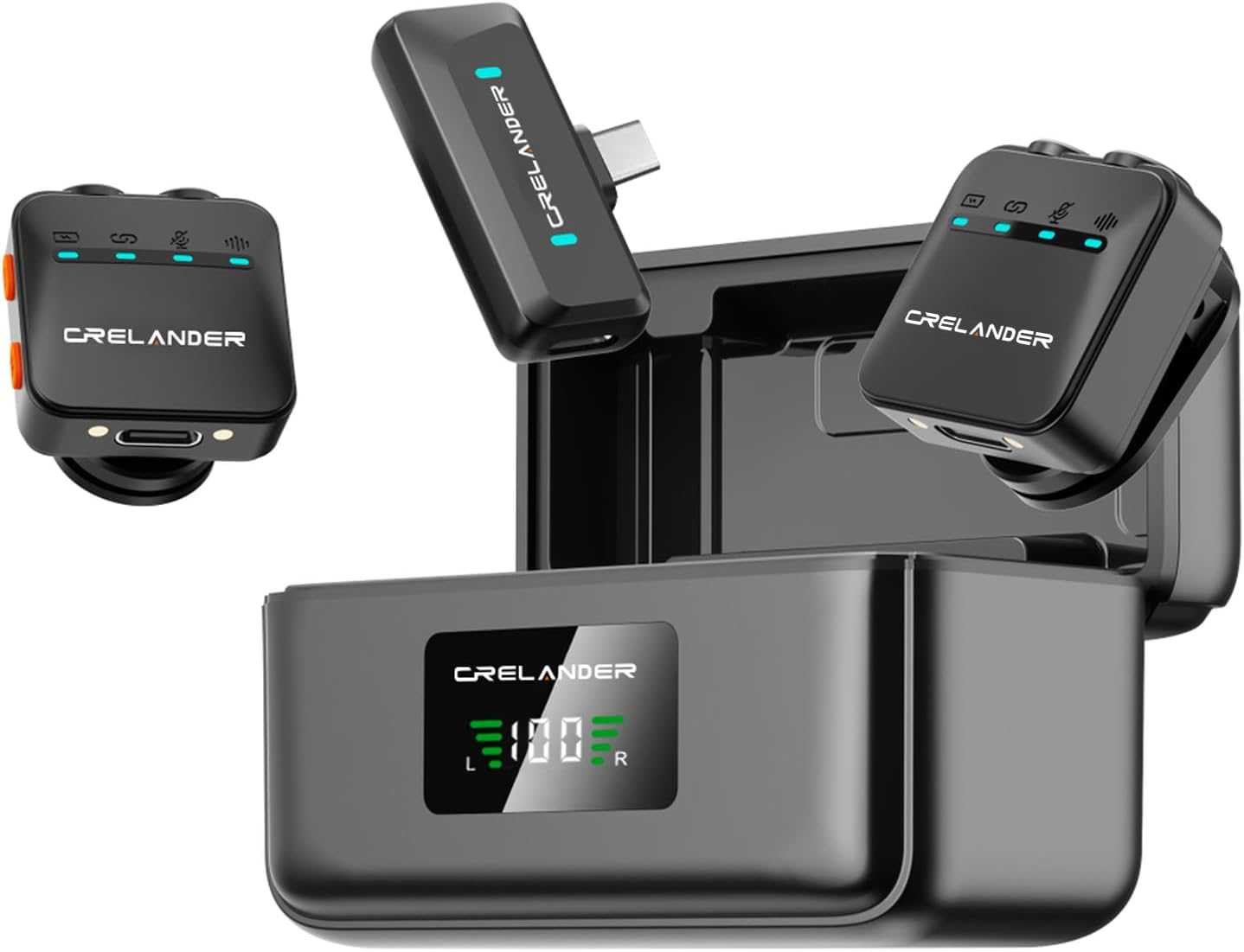 Crelander Mini Wireless Lavalier Microphone for iPhone/Camera/Android, Ultralight Intelligent Noise Cancelling, Video Recording Podcast, 7h Use (Type C)