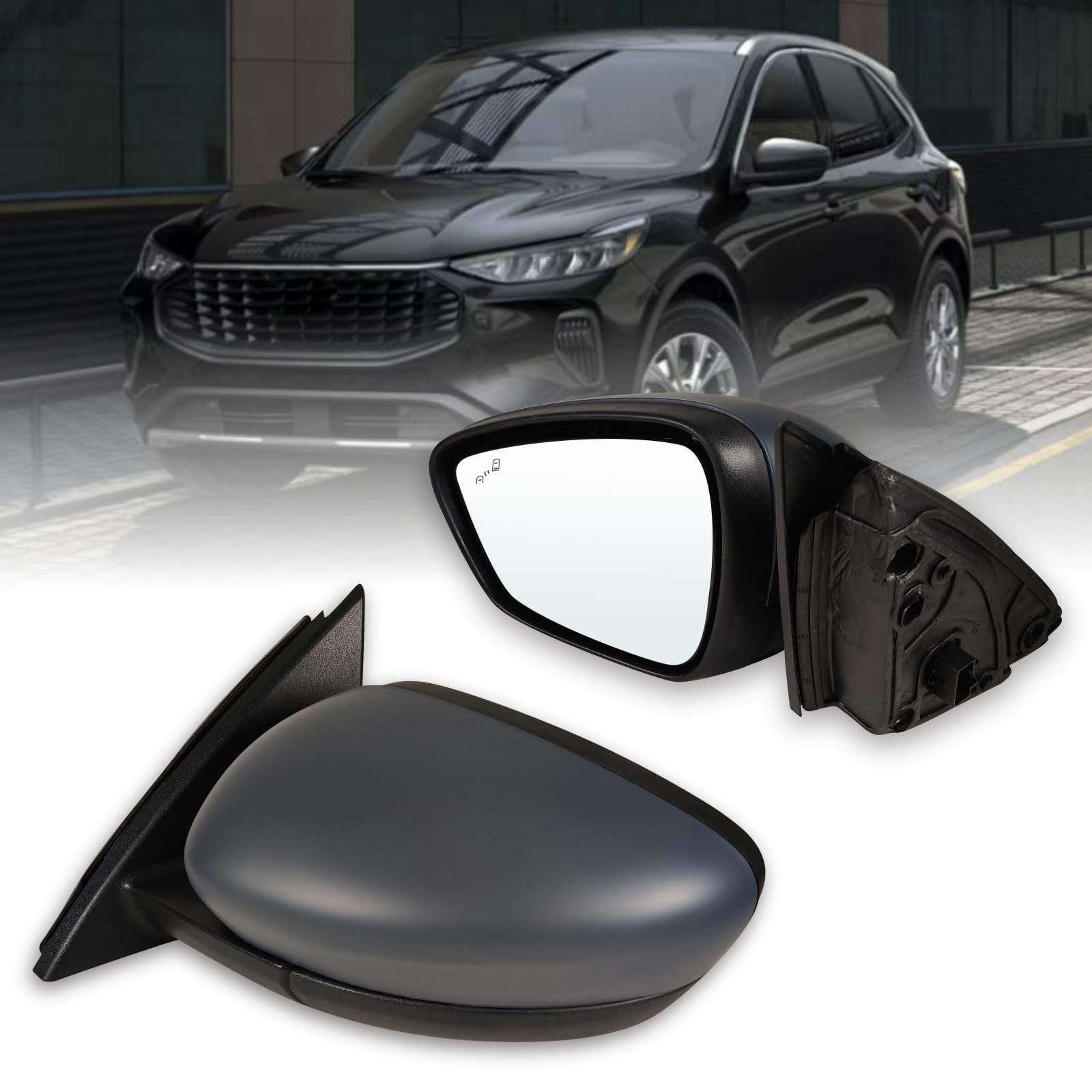Left Driver side Mirror Fits 2020-2024 Ford Escape with Blind Spot Mirror, Power Glass Without turn signals can be DIY Paintable Replace LJ6Z17683AFT LJ6Z17683DA LJ6Z17683DB(7 Pins)