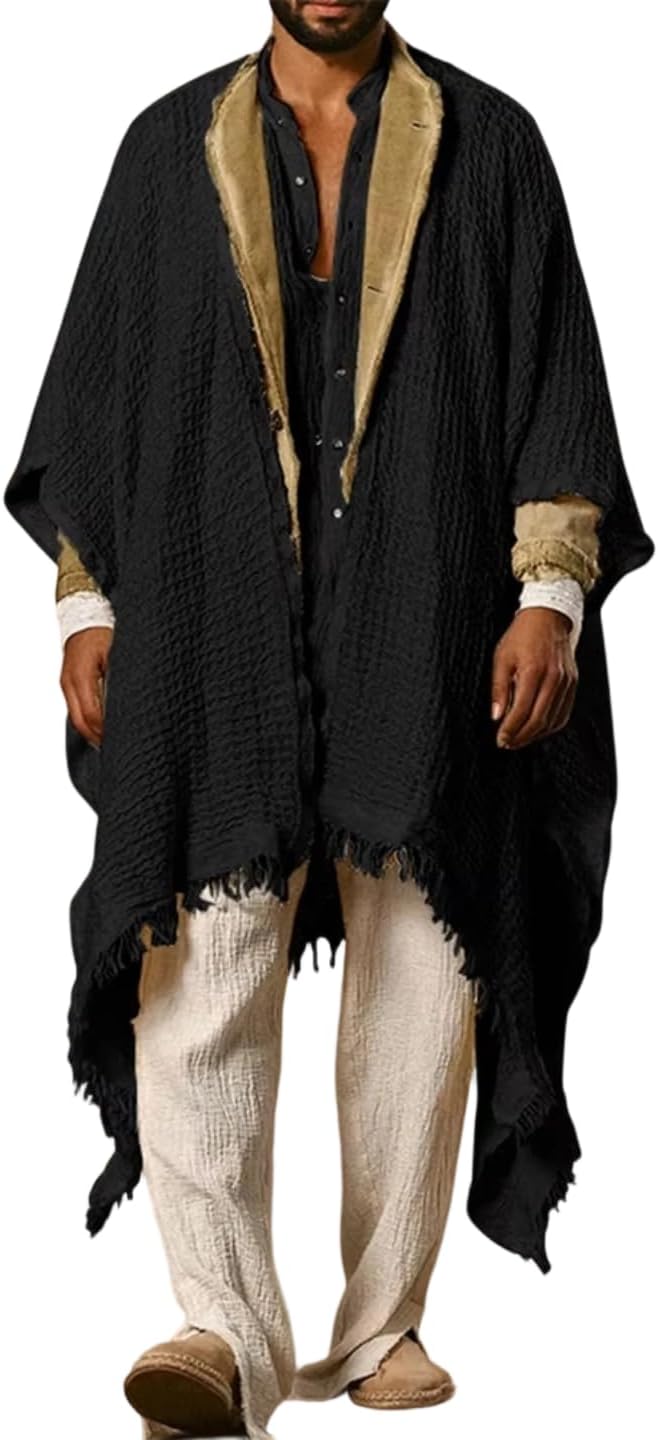 Men's Retro Solid Color Loose Tassel Summer Seaside Beach Breathable Bohemian Cardigan
