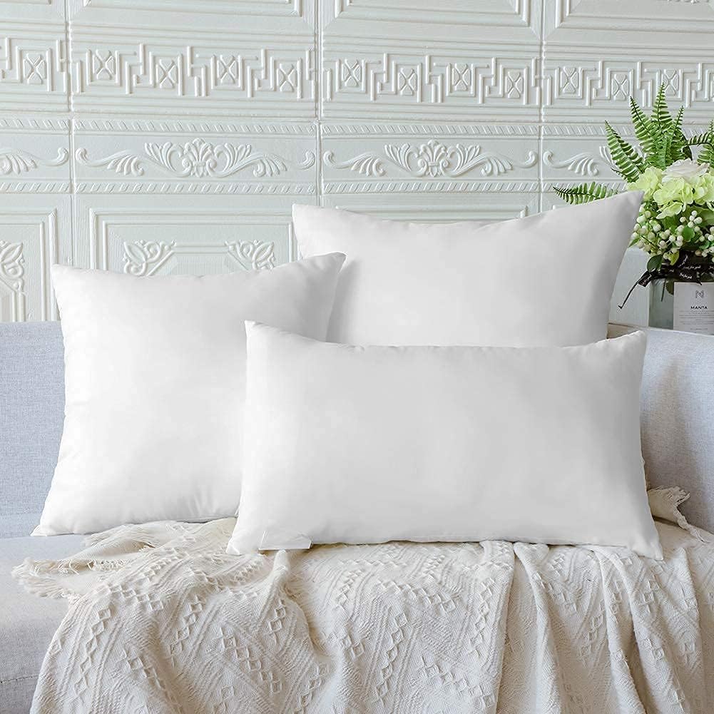 Soleebee Pillow Inserts Set of 2 Throw Pillow Square Indoor Decorative Pillows 3D PP Polyester for Couch Cushion Bed Stuffer White (12x20 in)