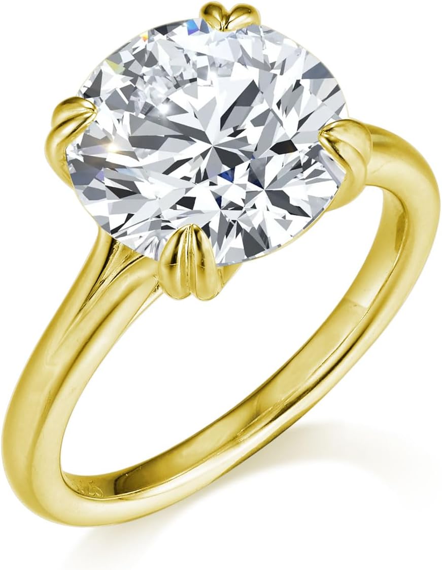Bo.Dream Round Cut 5ct Cubic Zirconia Solitaire Engagement Rings for Women 14K Gold Plated Sterling Silver - Image 2