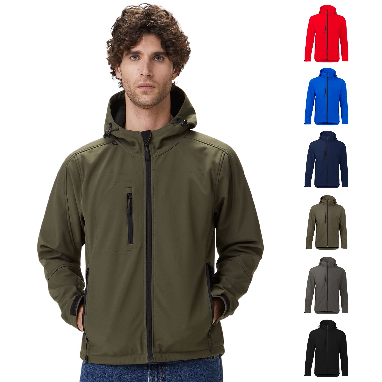 Giacca Softshell Personalizzato con Cappuccio Uomo Donna Militare Invernale Impermeabile Antivento Abbigliamento da Lavoro, Outdoor, Softair, Trekking, Personalizzata, Caccia