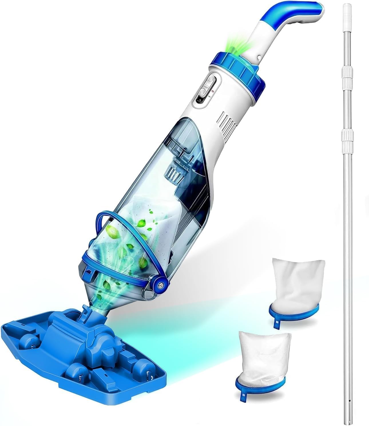 Cordless Handheld Pool Vacuum with Telescopic Pole, Rechargeable Hot Tub SPA Vacuum, Rectangular Brush, Powerful Suction, 60Min Runtime, Pools up to 88", Portable Pool Cleaner w/2 Filter Bags