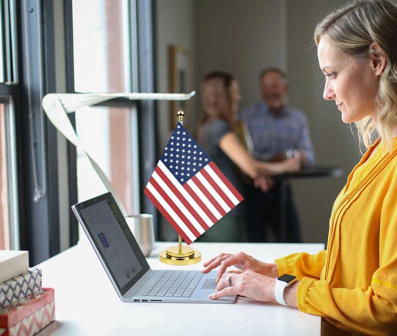 MacLand 2PCS USA United States Desk Flag,12 inch Tall Small America Americans Indoor Banner,US Tiny Printing Decor for Office Home Table - Image 4