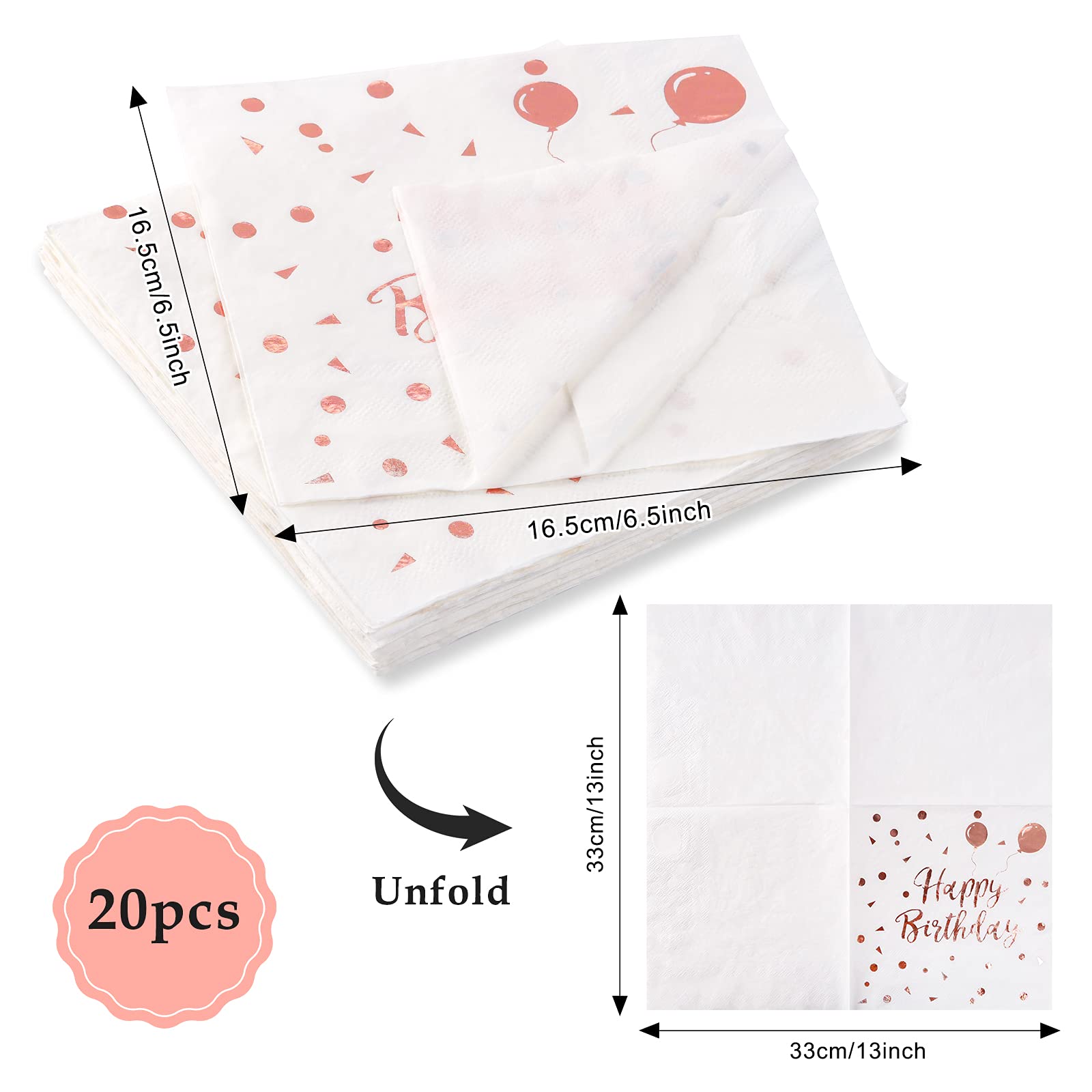 20x Papieren Servetten Roségoud - Feestelijk & Elegant Voor Verjaardag En Jubileum