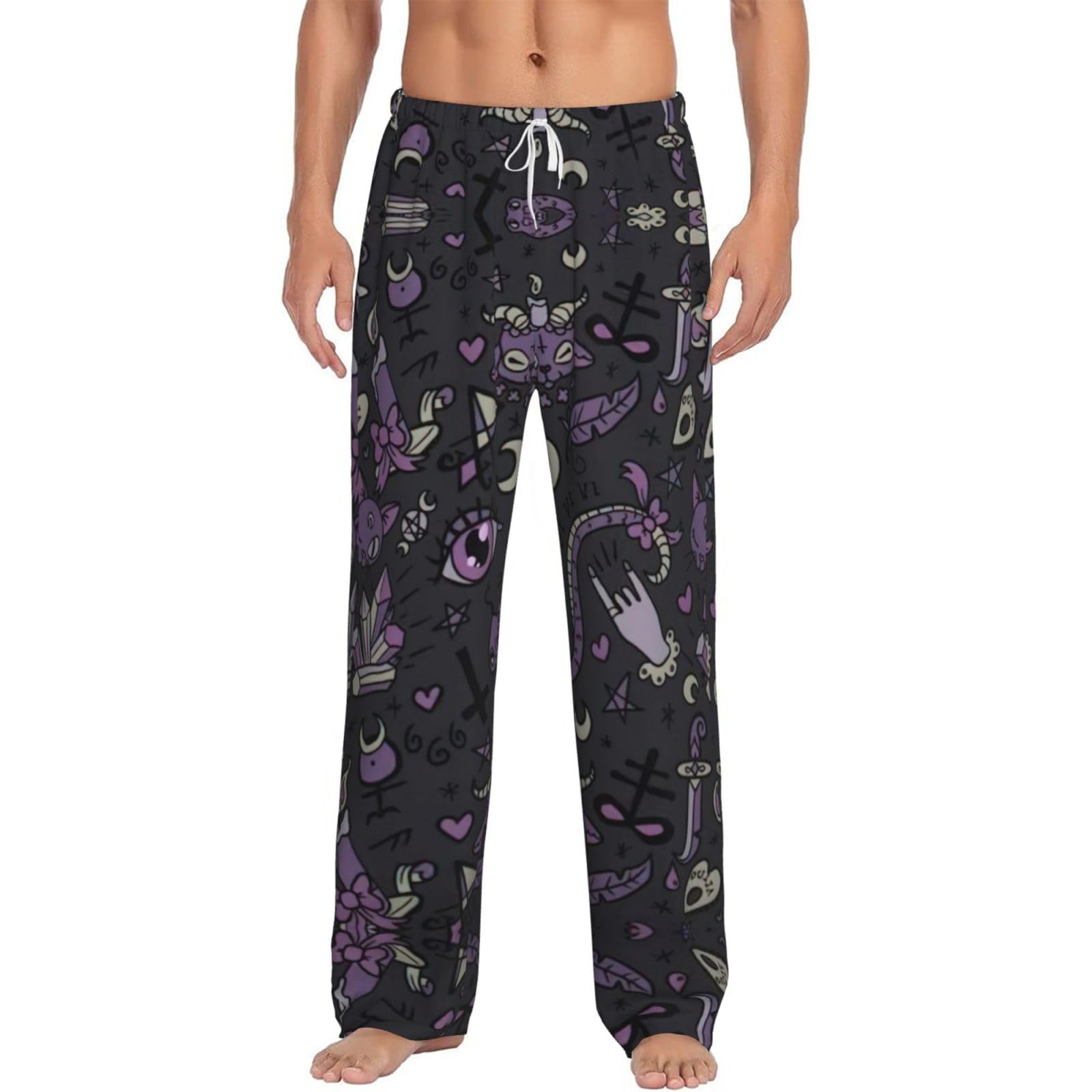 Purple Black Goth Spooky Pajama Pants For Men, Sleepwear Soft Pjs Bottoms Lounge Sleepwear Pjs With Pockets Drawstring