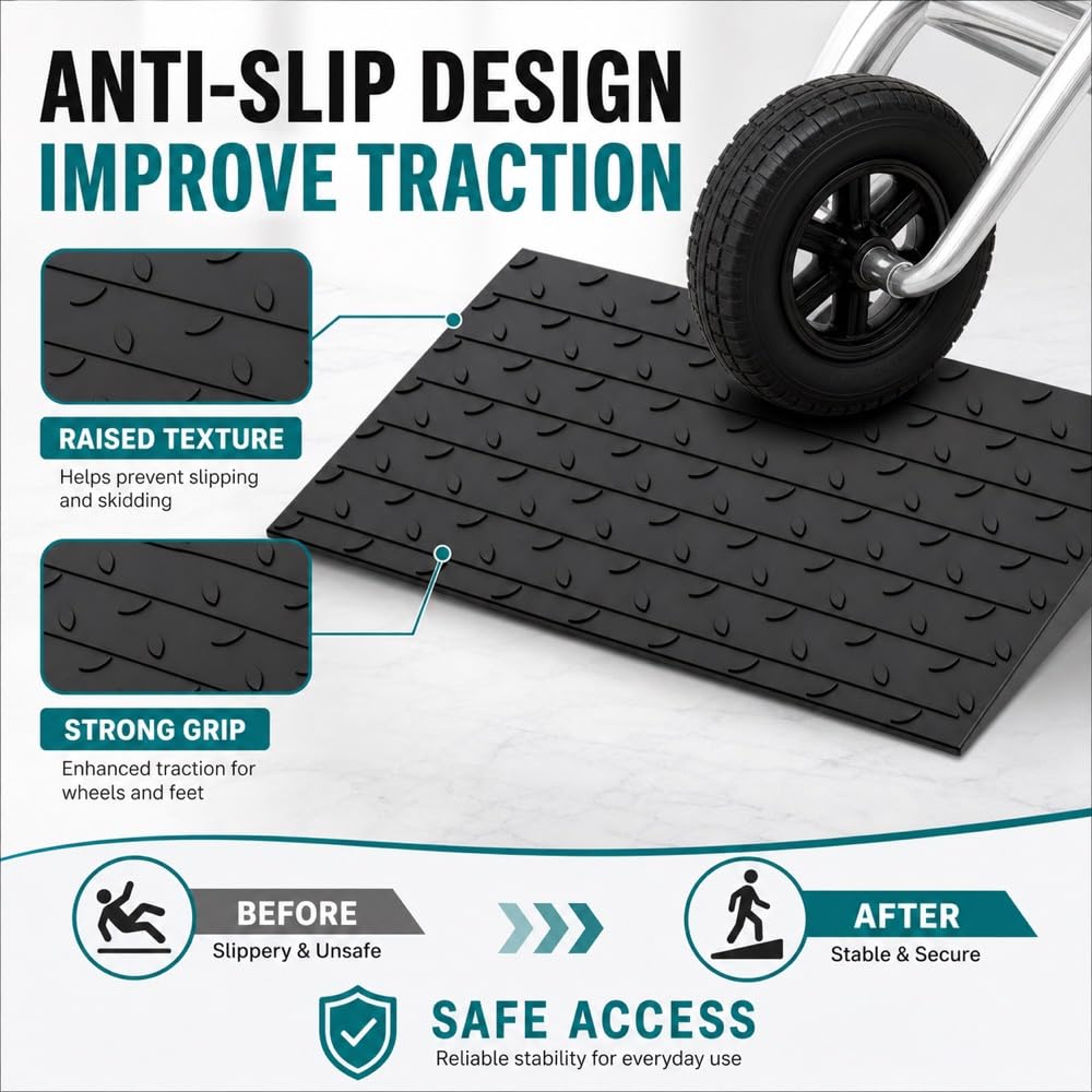 Rampa de Goma para umbral de 90 cm, rampa Resistente para Puertas para Silla de Ruedas, Scooter y andadores, Superficie Antideslizante para Uso Interior y Exterior