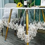 Jeloris Plastic Clear Rectangle Tablecloth Vinyl PVC Waterproof Tablecloth Embroidered Lace Edge Tra