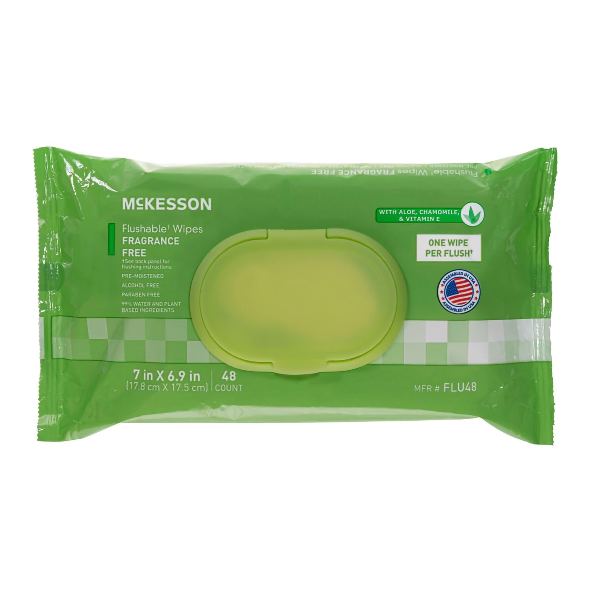 McKesson Flushable* Adult Wet Wipes – 48 Wipes (1 Pack of 48) – Aloe & Vitamin E, Plant-Based Cleansing Wipes, Unscented