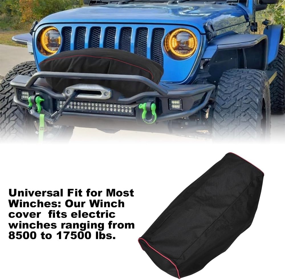 Winch Cover, Heavy Duty 600D Oxford Fabric Waterproof UV Tear Resistant, Dust-Proof Protective Cover for 8500-17500 lbs Electric Winches, 22"x9.5"x7", Indoor/Outdoor, Durable Car Exterior Accessories