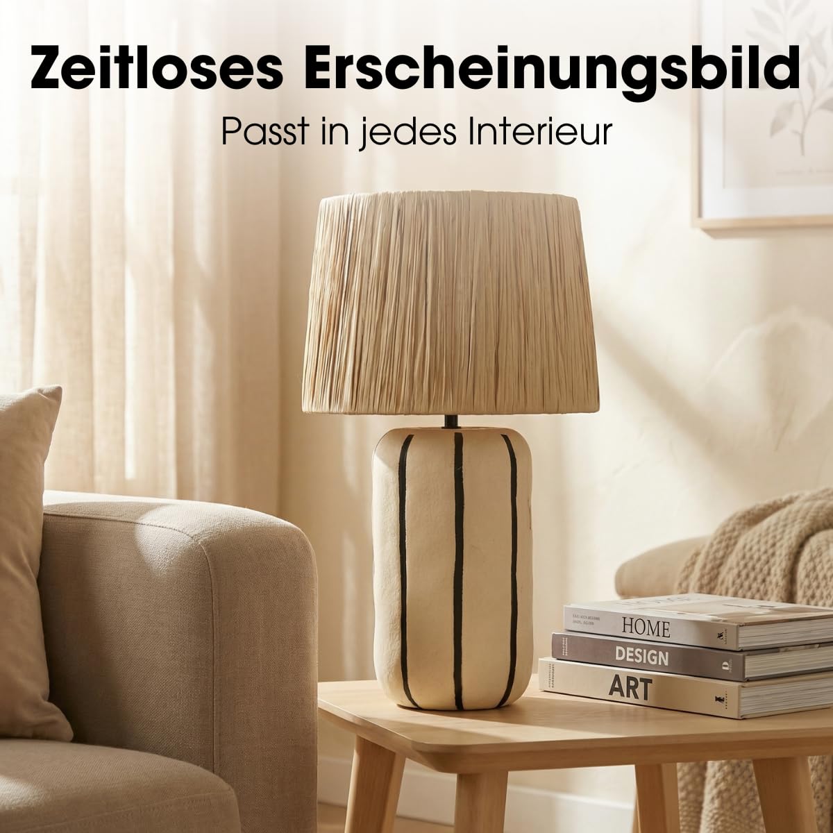 MICA Decorations Denton Tischlampe Wohnzimmer - Lampe mit Lampenschirm - Lampe Wohnzimmer Deko - 48 x ⌀28 cm - Keramik, Metall, Papier - Beige