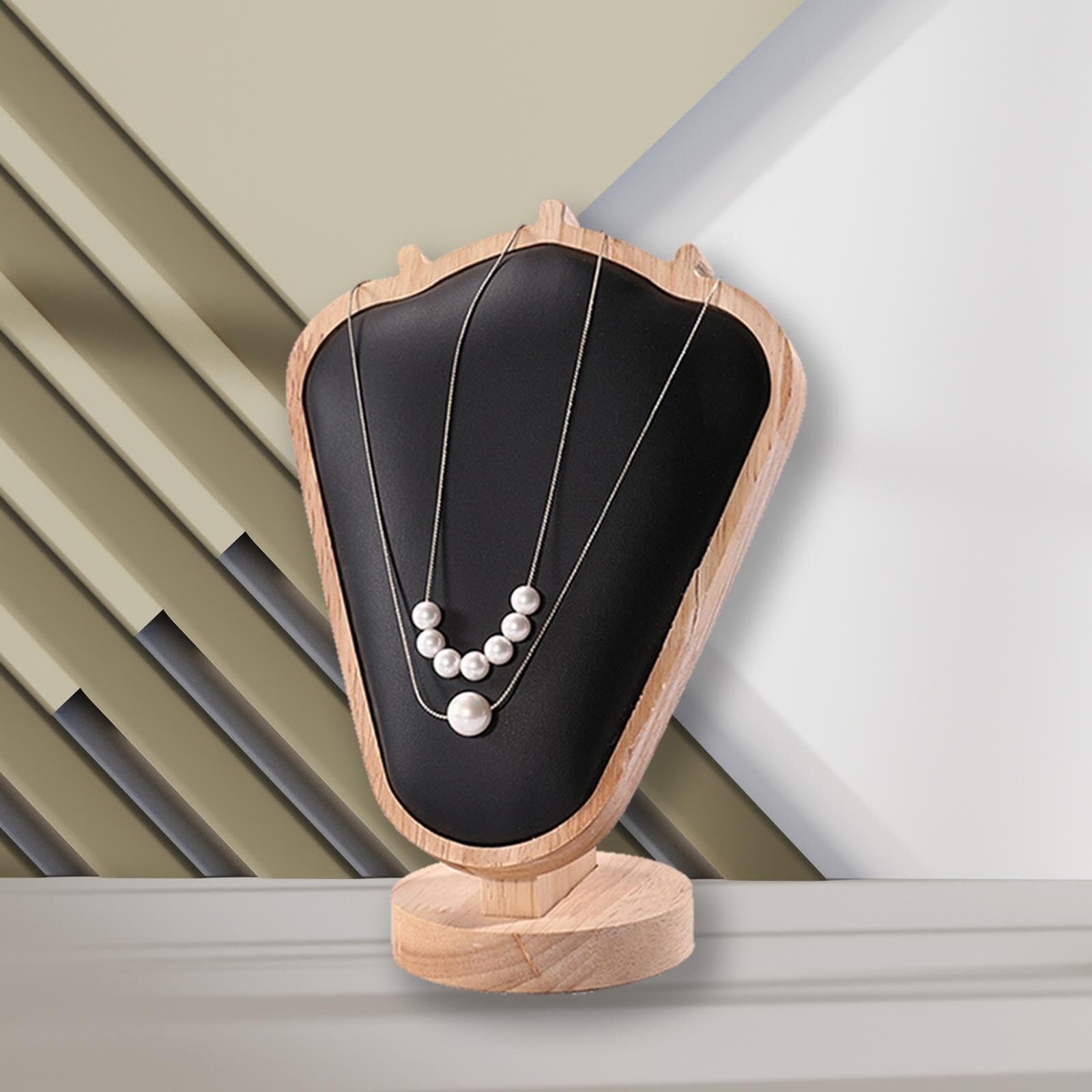 Expositor Porta Expositor De Collares, Soporte para, Cadenas, Joyas, Busto, Torre, Organizador Joyas(Black PU Leatehr)