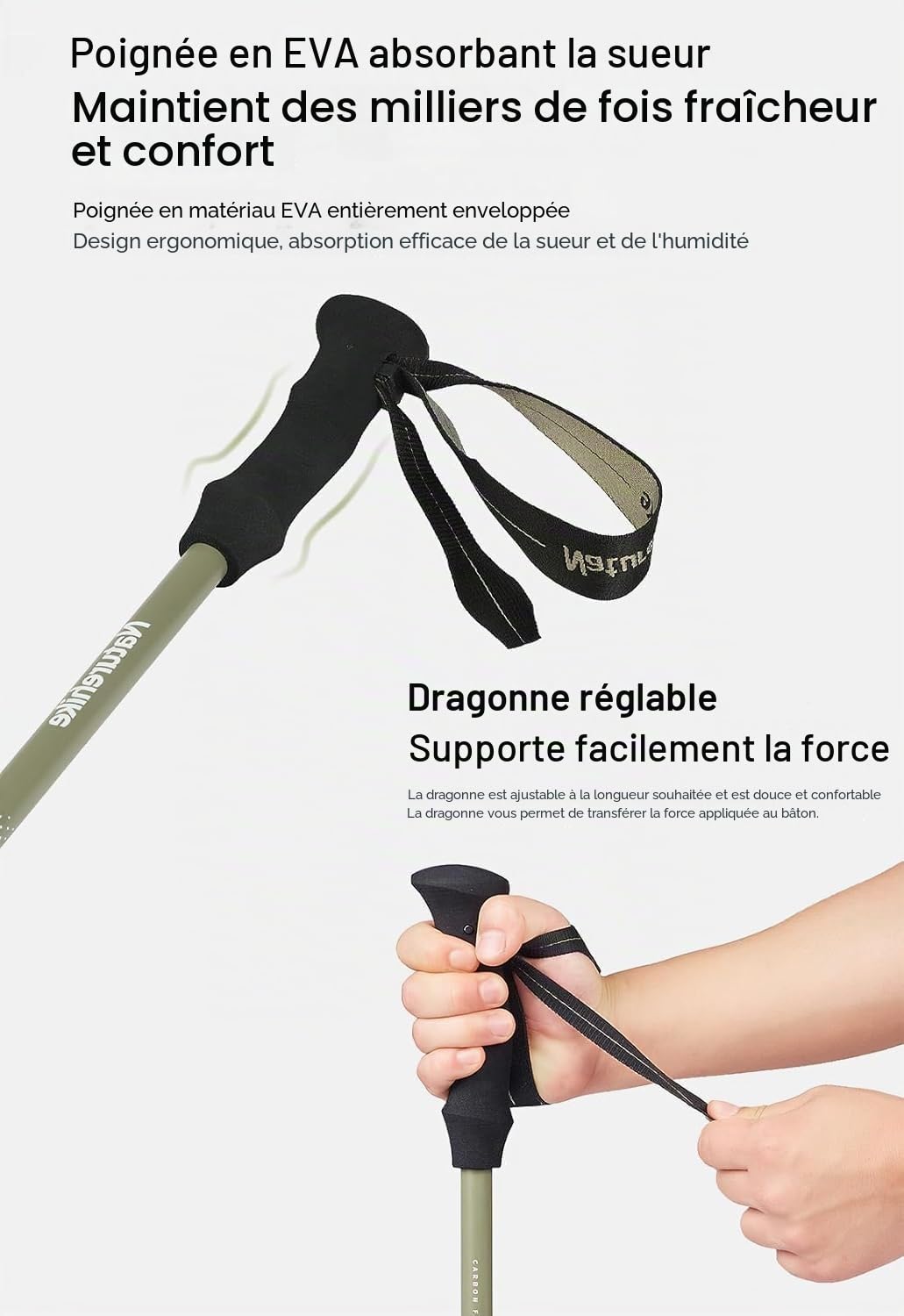 Naturehike Bâton de randonnée en fibre de carbone 3K pliable et télescopique 3 sections ultraléger pour homme et femme