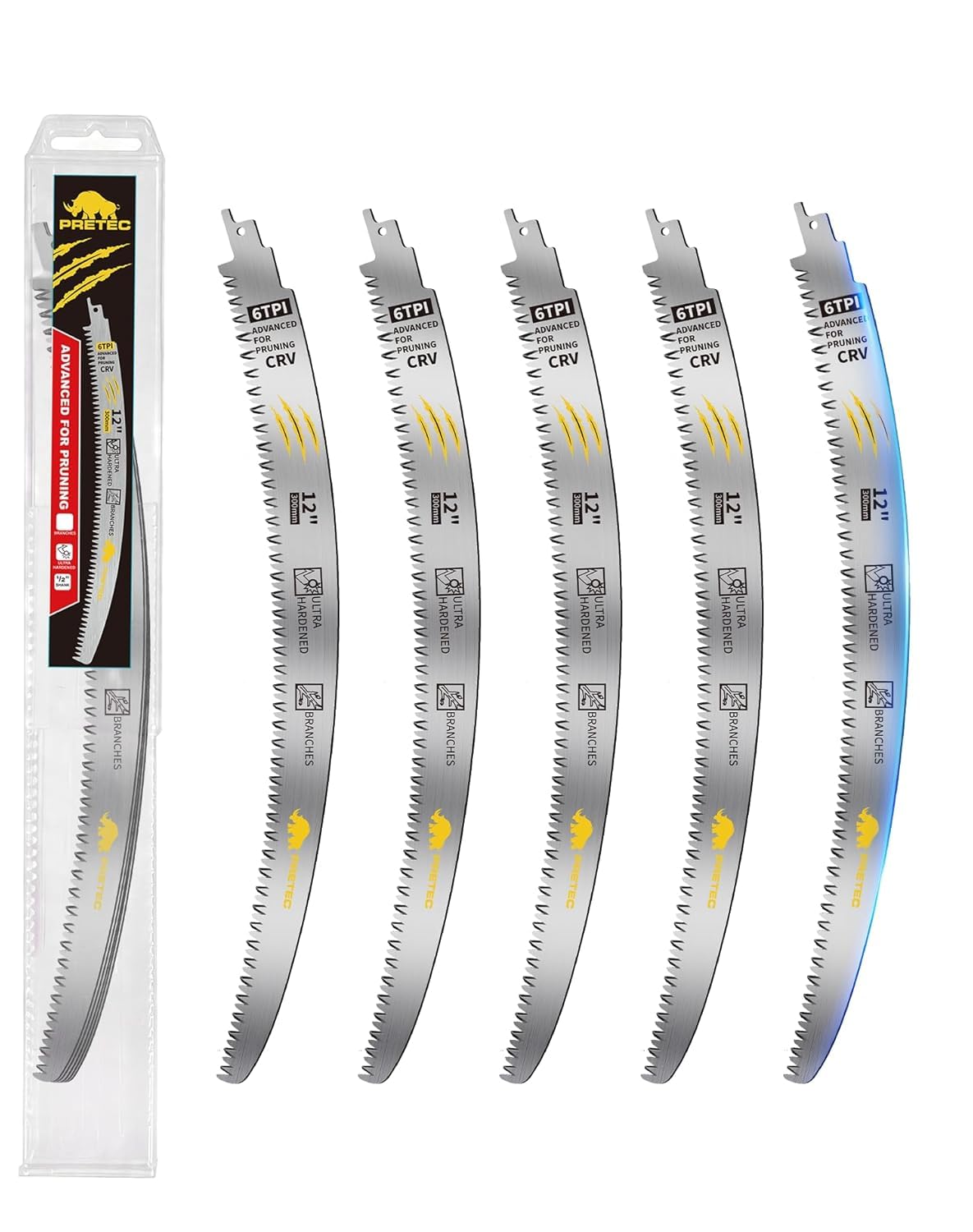 Reciprocating Saw Blades for Wood Pruning, 300mm Curved 6TPI, 5 Pack