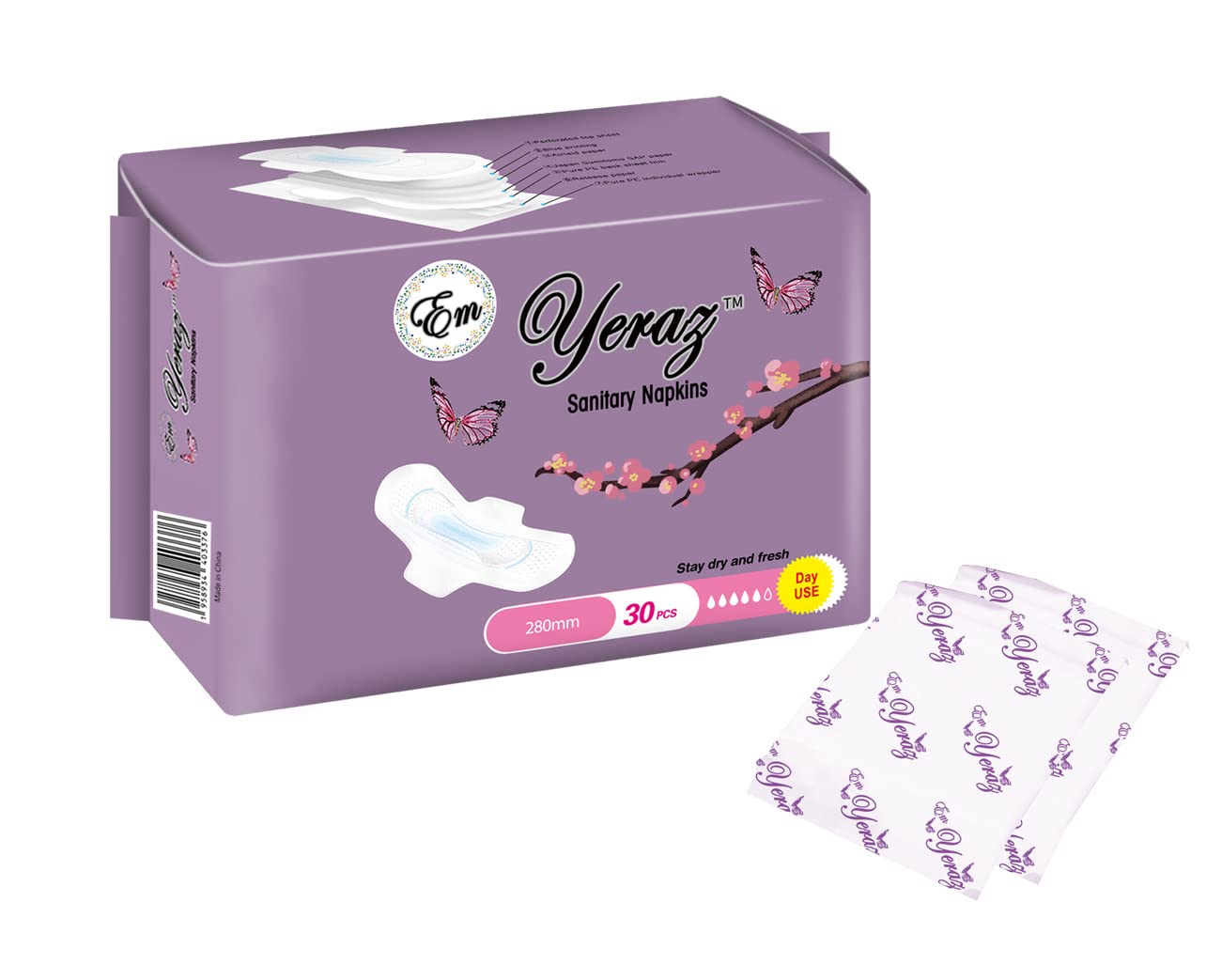 Women Sanitary Pads, Ultra-Thin, Fast Absorbency with Wings, Size 5, Pack of 3/30 Count Each, Day use (3)