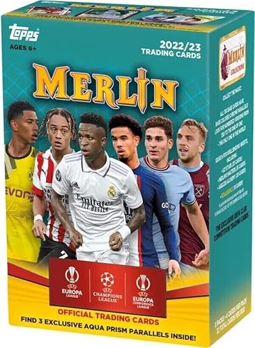 2022-23 Topps UEFA Club Competitions Champions Merlin Soccer Factory Sealed Value Blaster Box 32 Cards 8 Packs of 4 Cards, 32 Cards in All 3