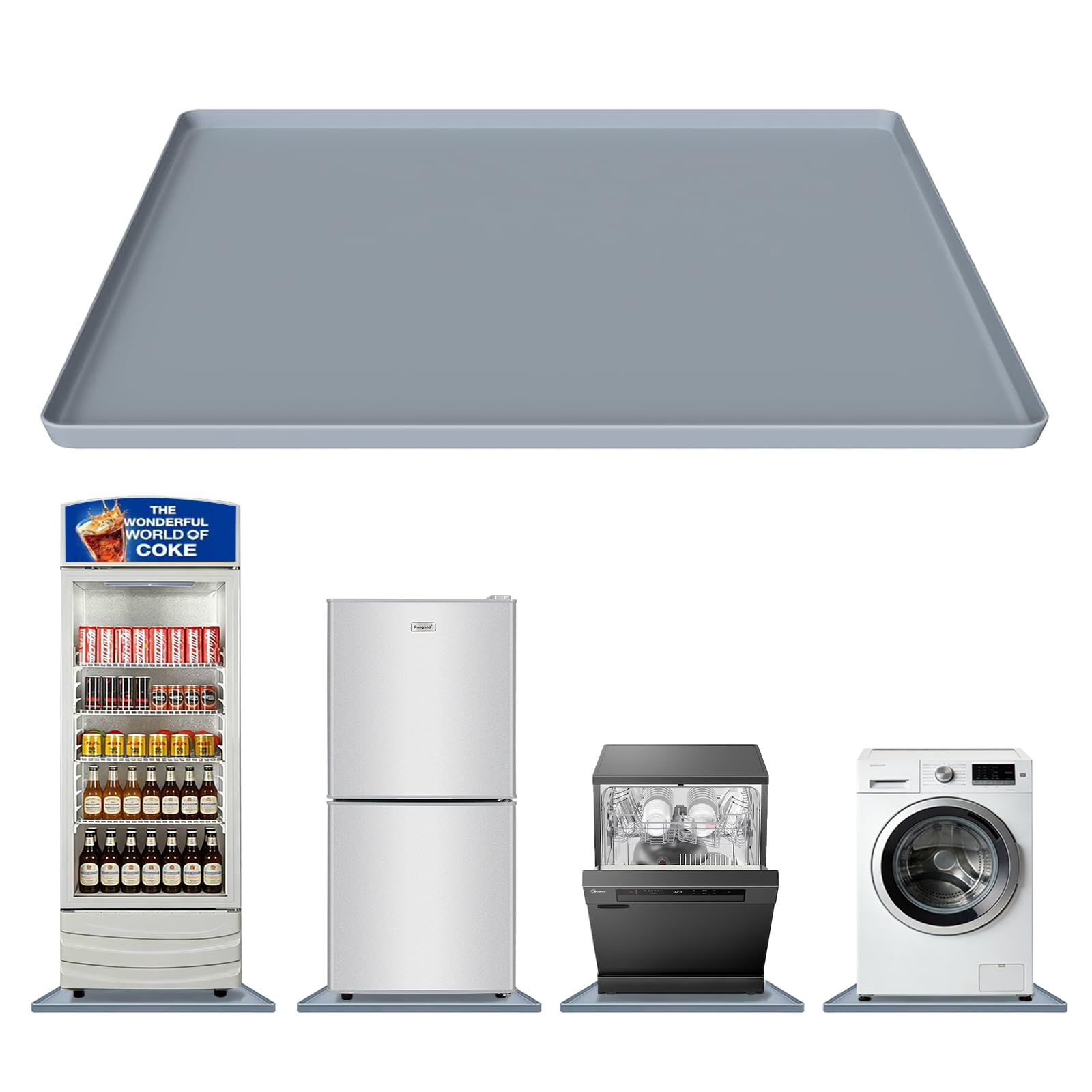 Photo 1 of 27" x 27" Silicone Washing Machine Drain Pan with 0.78" Raised Edge, Waterproof Washer Drip Tray, Non-Slip Floor Leak Protection Mat for Washer, Dryer, Refrigerator, Dishwasher?(Grey)