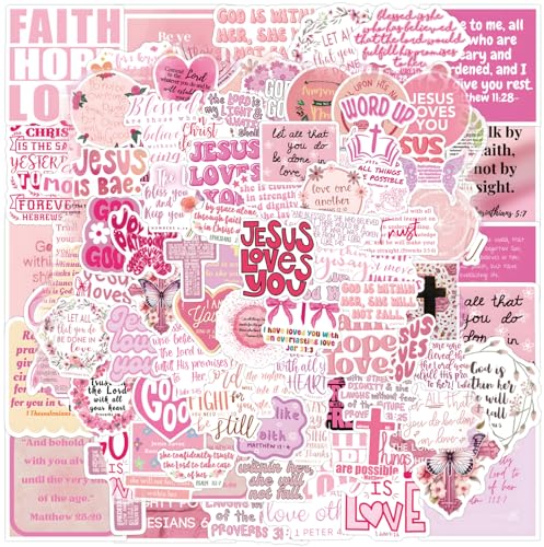100 Pcs Bible Verse Stickers Pink Christian...