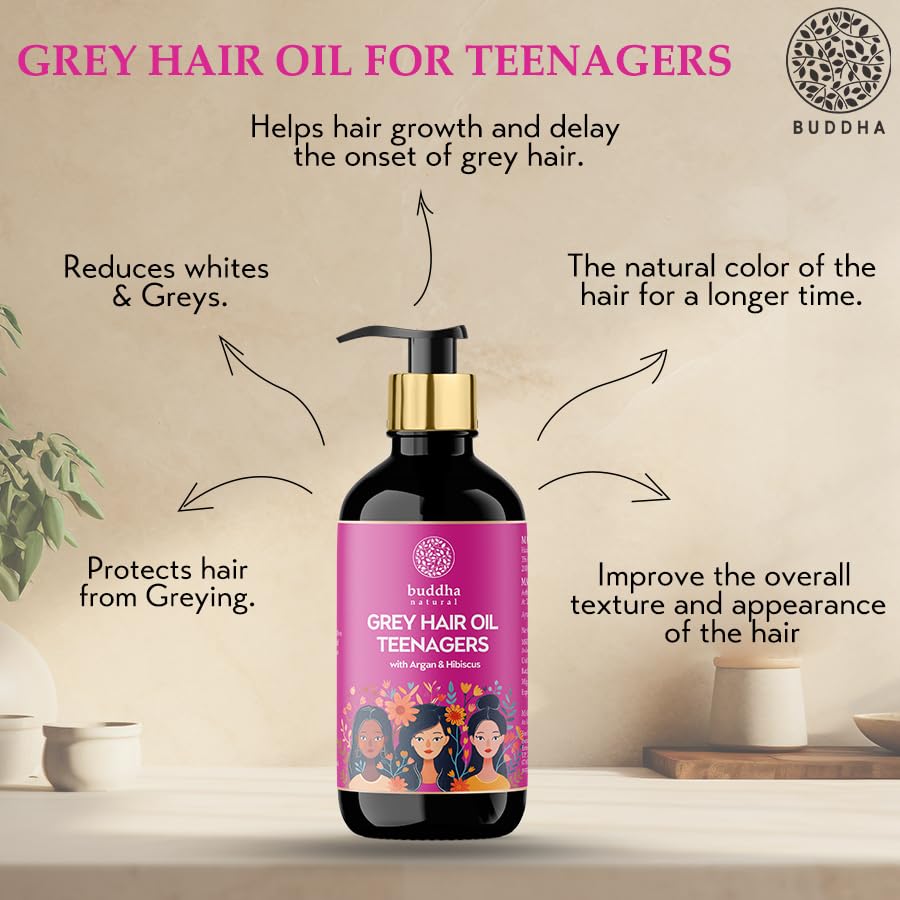 Image of Buddha Natural Grey Oil For Teenagers (200 ML) - 100% Ayush Certified - Helps to Restore Natural Dark Color and Shine of Hair