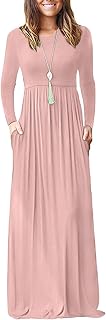 MISFAY Womens Long Sleeve Maxi Dress with Pockets Loose Casual | Soft stretchy knit, round neck floor length, elastic waist flattering fit, side pockets for essentials