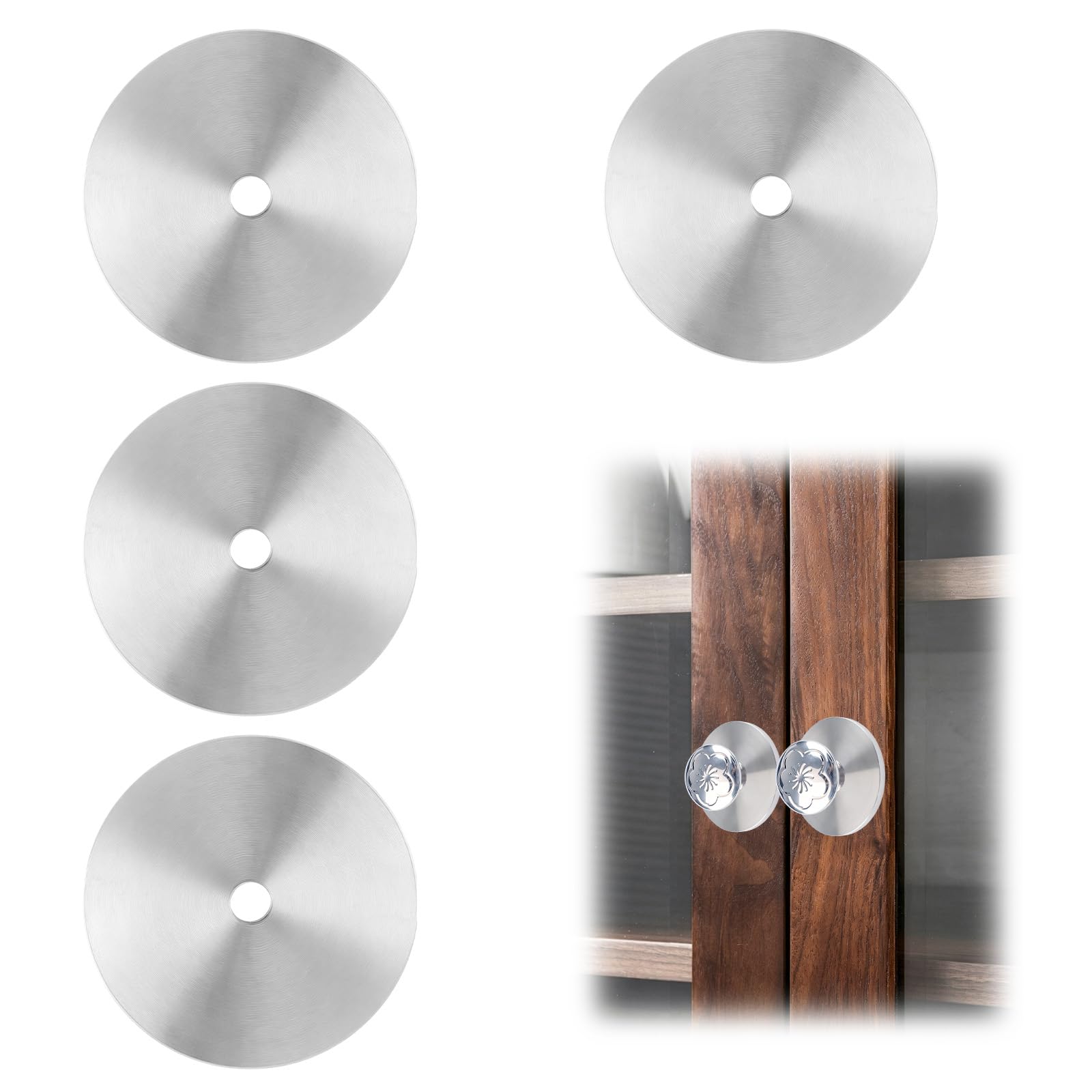 MOROBOR Cabinet Knob Backplate, 4 Pcs Brushed Nickel Round Backplate Washers Cabinet Hardware Knob Backplates Thick Round Wide Base for Bi-Fold Closet Door Dresser Drawer Pulls Handles