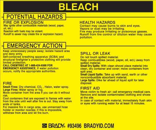 Étiquette de sécurité Bleach Brady pour éviter les erreurs