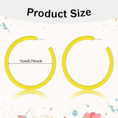 Miniatura 3 de Aretes de aro grandes de acrílico retro neón, estilo de los años 80 y 90, coloridos aretes de aro grandes, rosa intenso, ligeros, perfectos para