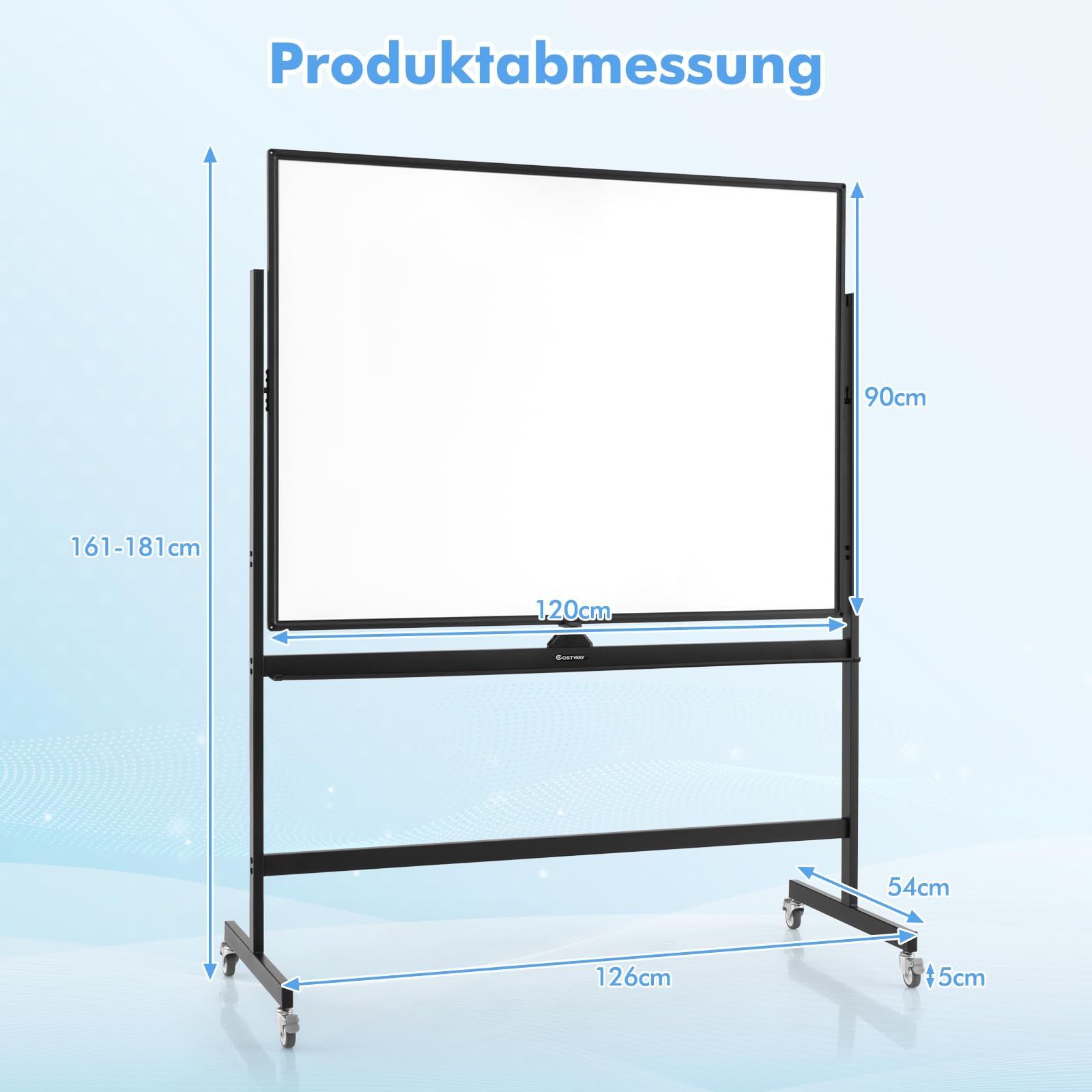 COSTWAY mobiles Whiteboard mit Ständer, 90 x 120 cm, Doppelseitige Magnettafel Höheverstellbar & 360° drehbar, magnetische Weißtafel mit Rollen, Whiteboard Abwischbar Beschreibar inkl. Zubehör