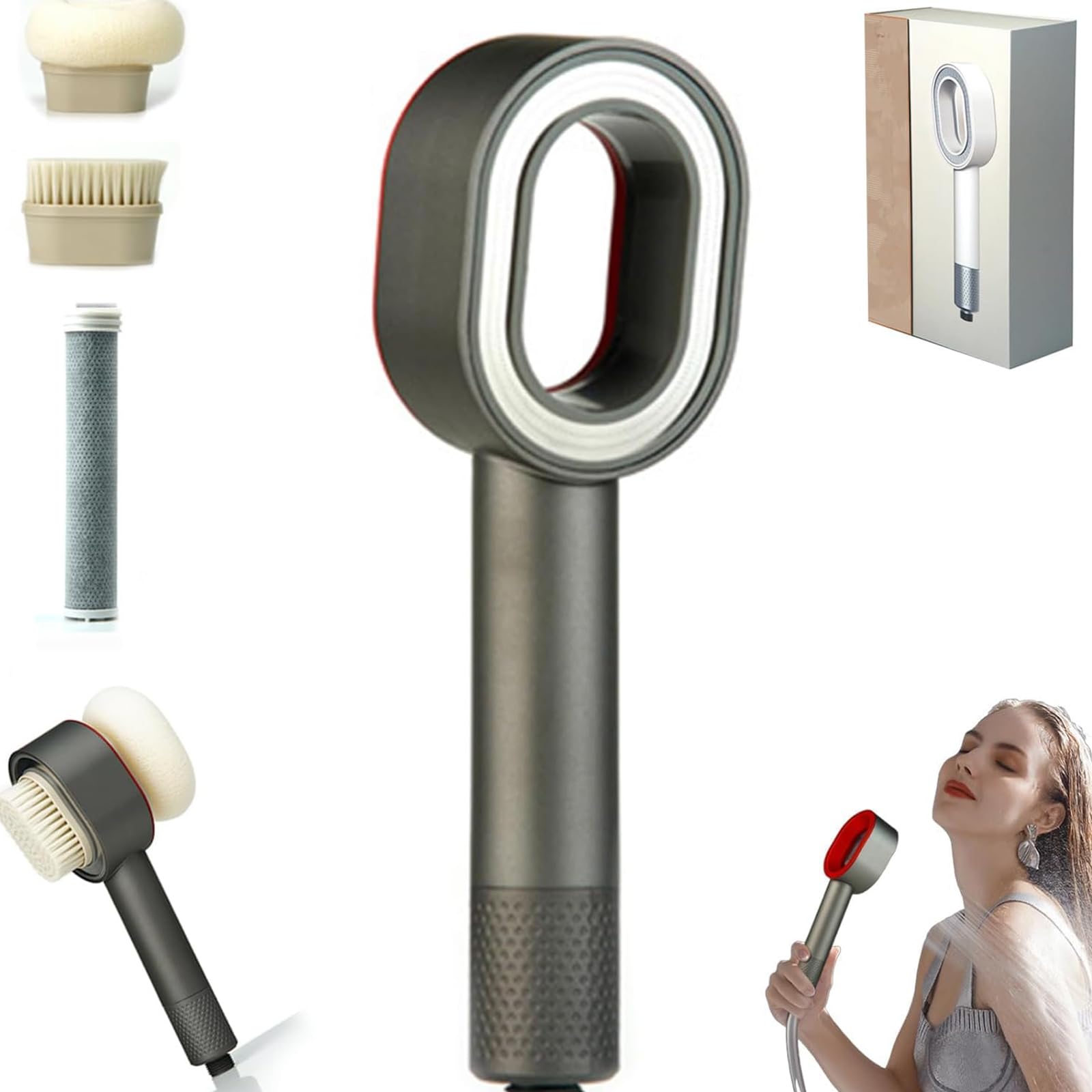 Filtersonic 3 In 1 Duschkopf Doodle,Hochdruck Duschkopf Mit Filter,Duschkopf Filter Gegen Kalk,Filter Duschkopf,3in1 Duschkopf Mit Schwamm Für Entfernen Vom Harten Wasser (Grey)