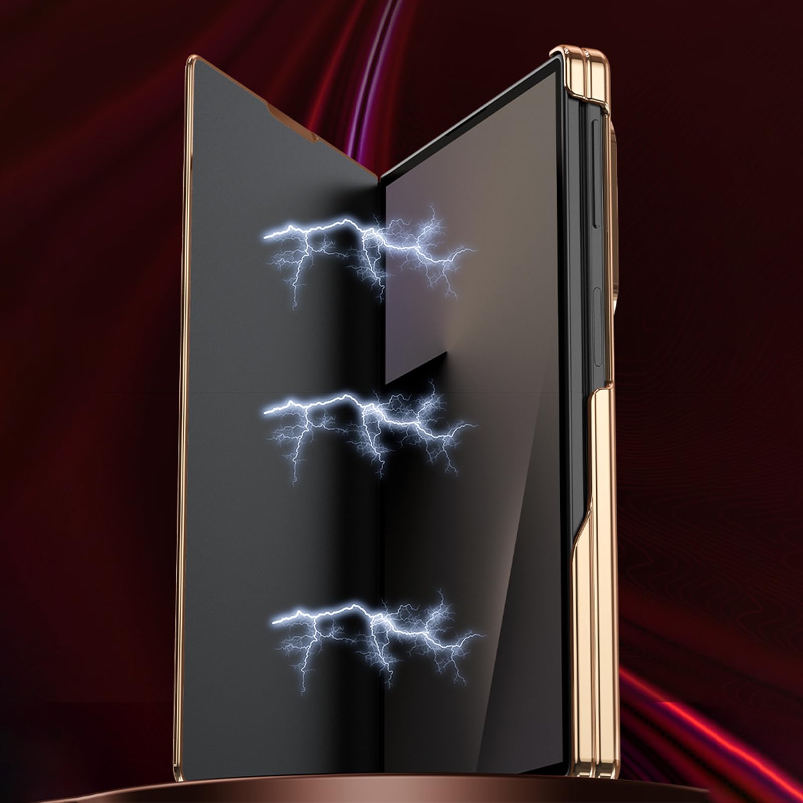 Per Samsung Galaxy Z Fold 8 Custodia Flip Vera Pelle, Bordo Oro