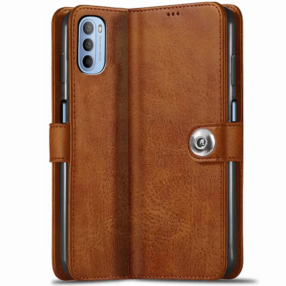 TheGiftKart Motorola Moto G51 5G Flip Cover Back Case | Genuine Leather Finish | Designer Button | Inbuilt Pockets & Stand | Flip Cover for Motorola Moto G51 5G (Brown) (B09SFX2RNK) Amazon Price History, Amazon Price Tracker