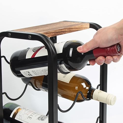 Miniatura 6 de J JACKCUBE DESIGN MK652A - Estante de madera rústica para 6 botellas de vino para encimera, 3 niveles, soporte para botellas de vino, organizador de