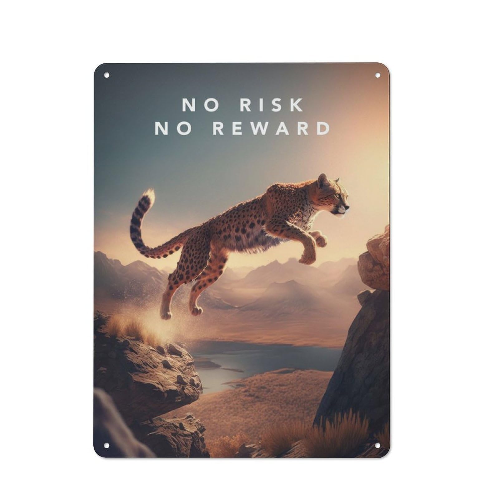 Junmoney No Risk No Reward Cheetah Printed Metal Sign 40X30cm For Kitchen Or Home Bar, For Kitchen Decor Lovers, For Retro Home Interiors