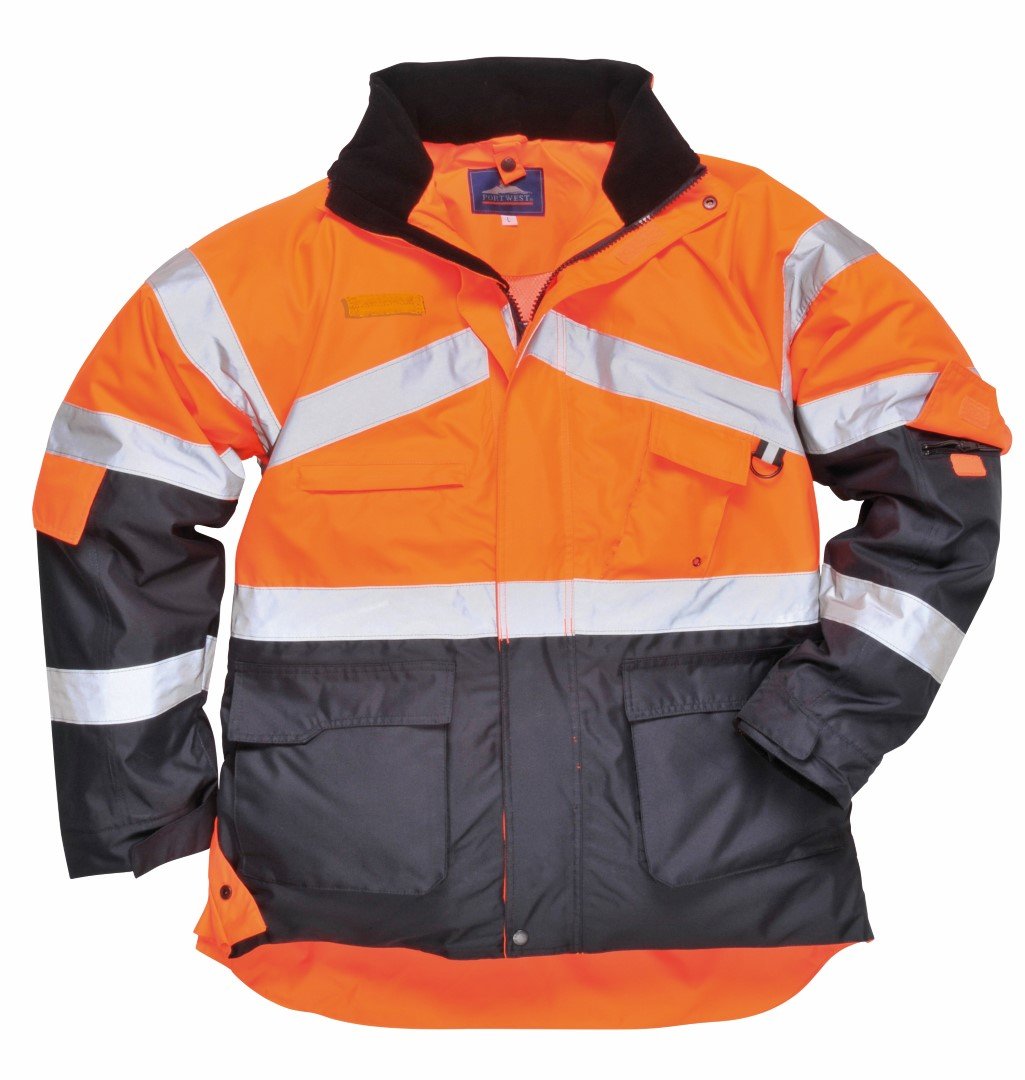 Portwest S760 Kurtka robocza Wiele Kieszeni Odporność na Zabrudzenia Zima | Pomarańczowy/Granatowy, EN ISO 20471 Klasa 3, Unisex, 300D Oxford, 300D, Poliester, Oddychająca Tkanina 300D, Powłoka PU
