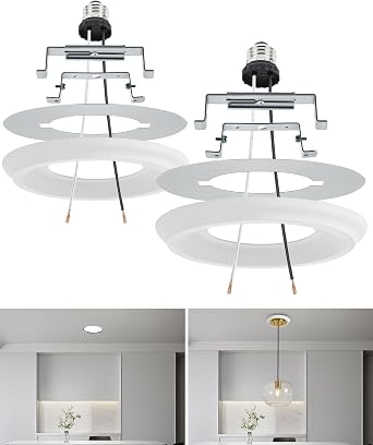 Luvkczc 2-Pack Recessed Can Light Conversion Kit for 5" and 6" Ceiling Fixtures - Pendant/Hanging Light Upgrade, Includes E26 Socket, Mounting Bracket, Round Ceiling PlateWhite