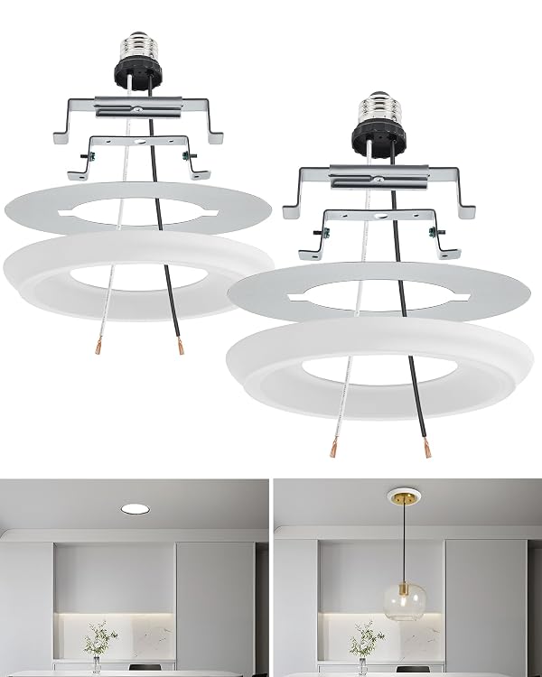 Luvkczc 2-Pack Recessed Can Light Conversion Kit for 5" and 6" Ceiling Fixtures - Pendant/Hanging Light Upgrade, Includes E26 Socket, Mounting Bracket, Round Ceiling Plate(White) by Luvkczc - Used condition - US$30.77