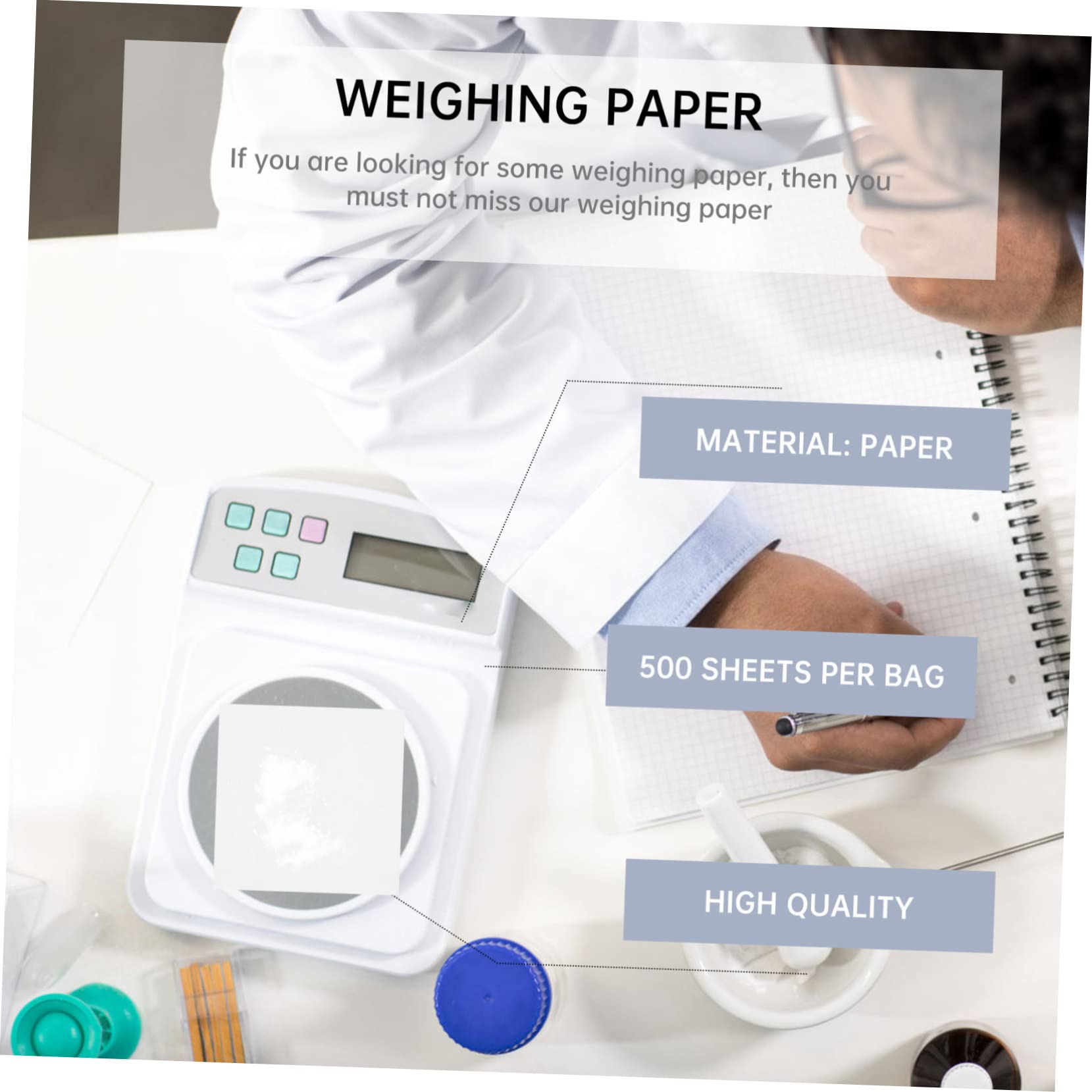 NAMOARLY Non-Stick Weighing Paper Mats 500 Sheets Per Pack Smooth Surface for Accurate Weighing Lab Equipment