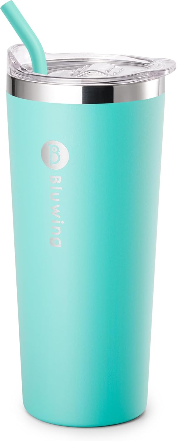 Bluwing Insulated Coffee Tumbler with Straw, 24 oz Spill