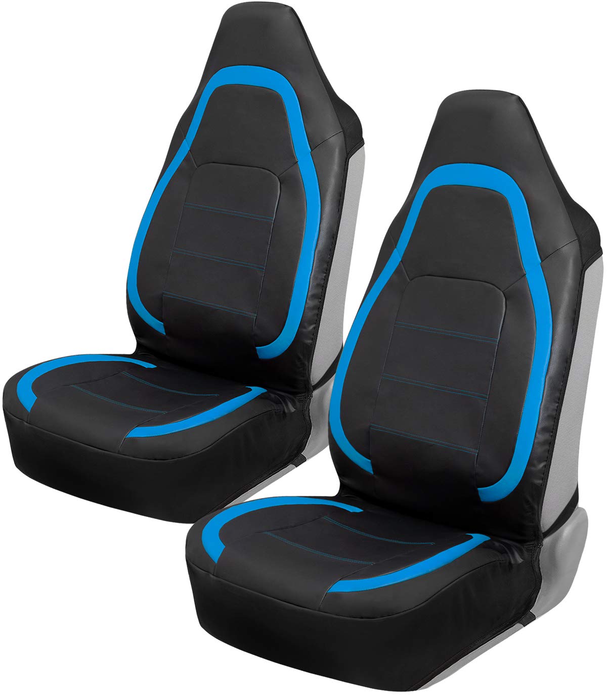 Motor Trend Blue Faux Leather Car Seat Covers for Front Seats – Premium High Back Automotive Seat Covers, Made for Vehicles with Integrated Fixed Headrests, Fits Most Car Truck SUV