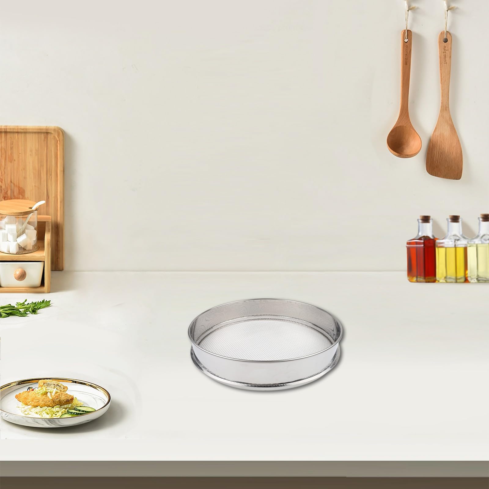 Setaccio per farina a maglia fine, 40 cm, in acciaio inox, filtro da cucina, per cottura e olio da zucchero