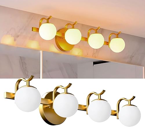 Lightdot Upgrade 4 Light Bathroom Vanity Light, 26" Modern Gold Vanity Lights wi