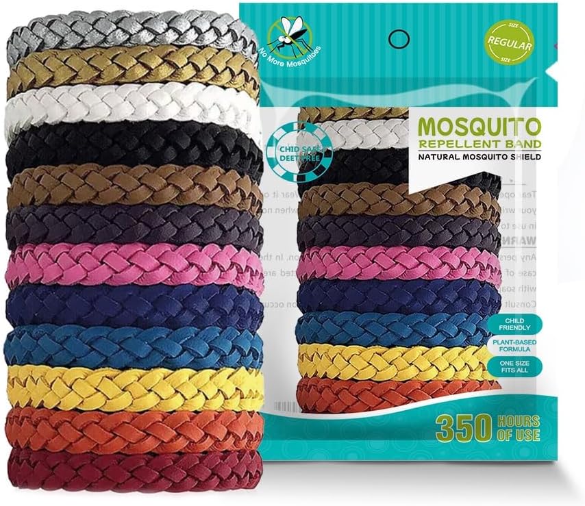 – Mosquito Repellent Bracelet 12 PCS, 350 Hours Mosquito Bracelets for Adults & Kids, Adjustable Leather Natural Mosquito Bands Insect Repellent Bracelet Anti Mosquito Bracelet for Outdoor Indoor