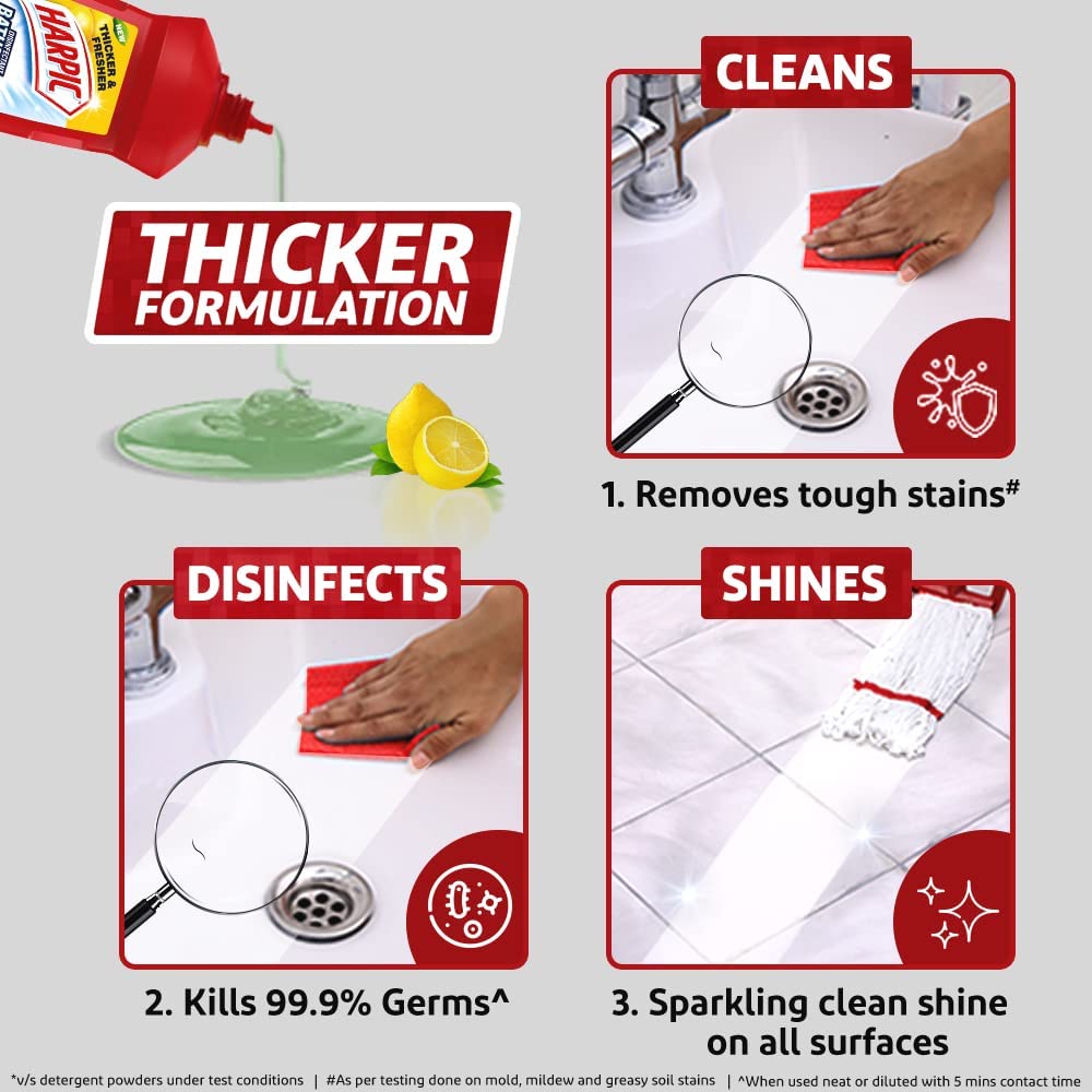 Harpic Disinfectant Toilet Cleaner, Original - 1L (Pack of 2) + Harpic Bathroom Cleaner, Lemon - 1L - Image 8 thumbnail