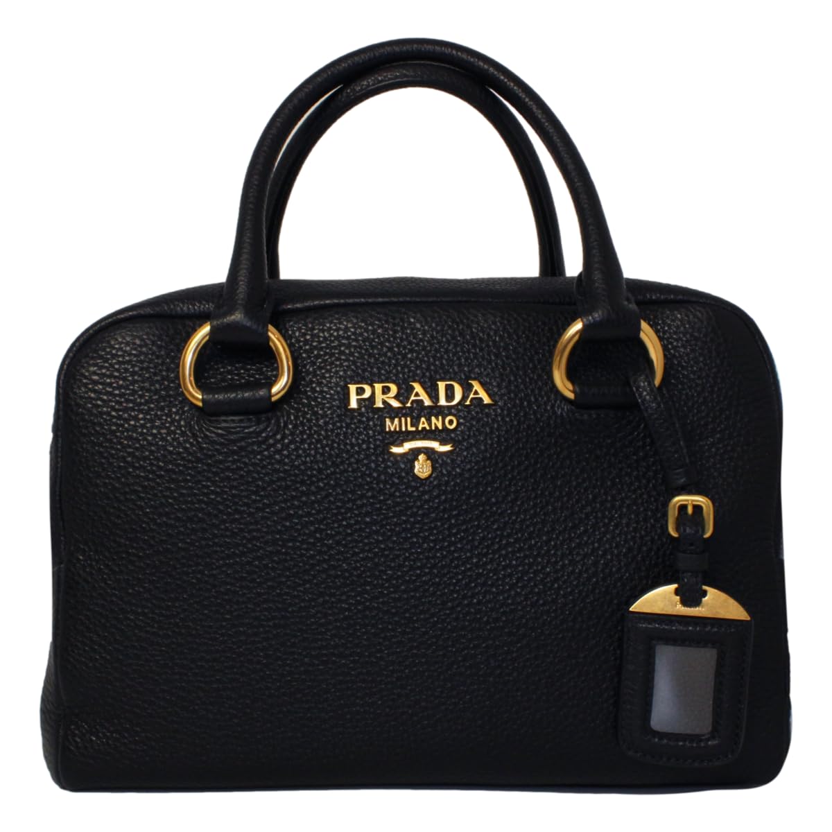 Prada Black Leather Stripe Strap Satchel Handbag