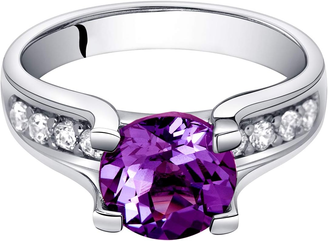 PEORA Simulated Alexandrite Cathedral Ring in Sterling Silver, Round Shape, 8mm, 2.75 Carat total, Comfort Fit, Sizes 5 to 9 - Image 2
